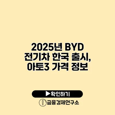 2025년 BYD 전기차 한국 출시, 아토3 가격 정보