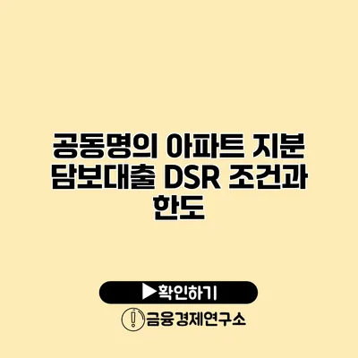 공동명의 아파트 지분 담보대출 DSR 조건과 한도