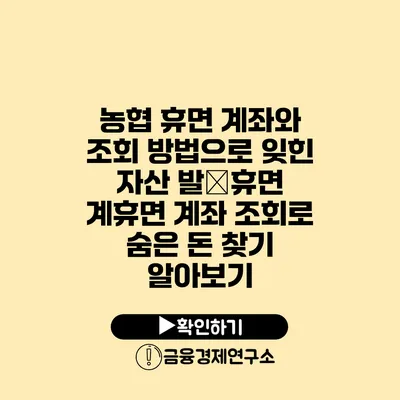 농협 휴면 계좌와 조회 방법으로 잊힌 자산 발�휴면 계휴면 계좌 조회로 숨은 돈 찾기 알아보기