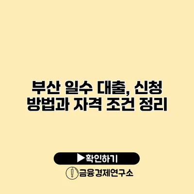 부산 일수 대출, 신청 방법과 자격 조건 정리