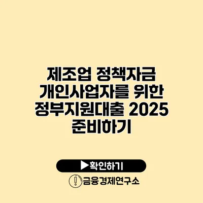 제조업 정책자금 개인사업자를 위한 정부지원대출 2025 준비하기