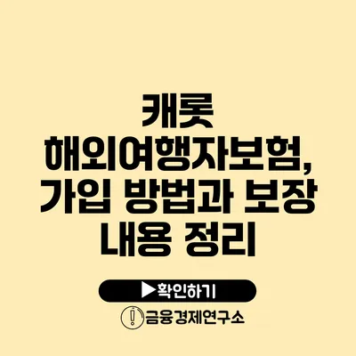 캐롯 해외여행자보험, 가입 방법과 보장 내용 정리