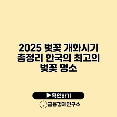 2025 벚꽃 개화시기 총정리 한국의 최고의 벚꽃 명소
