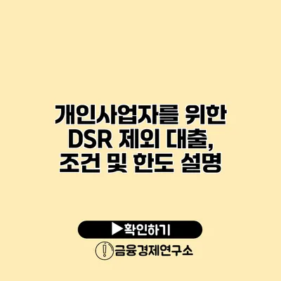 개인사업자를 위한 DSR 제외 대출, 조건 및 한도 설명