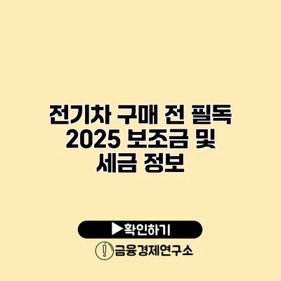 전기차 구매 전 필독 2025 보조금 및 세금 정보